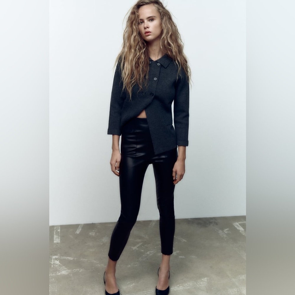 Zara Faux Leather High Waist Leggings Black XS Pull On Pants